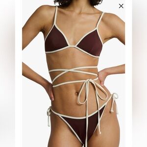 Onia Brown and Cream Cleo Bikini Set Rum/Egret Size M